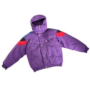 Vintage Swan Purple Down Feather Hooded Puffer Ski Jacket Mens Unisex Small